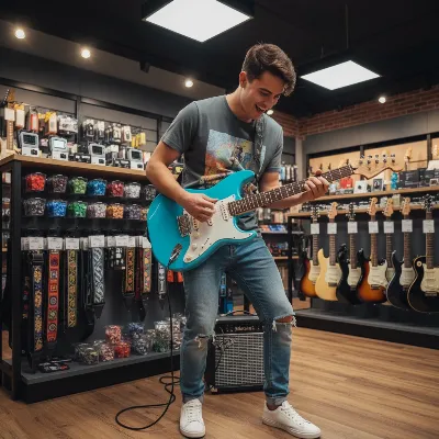 Person trying Yamaha Pacifica 112V electric guitar